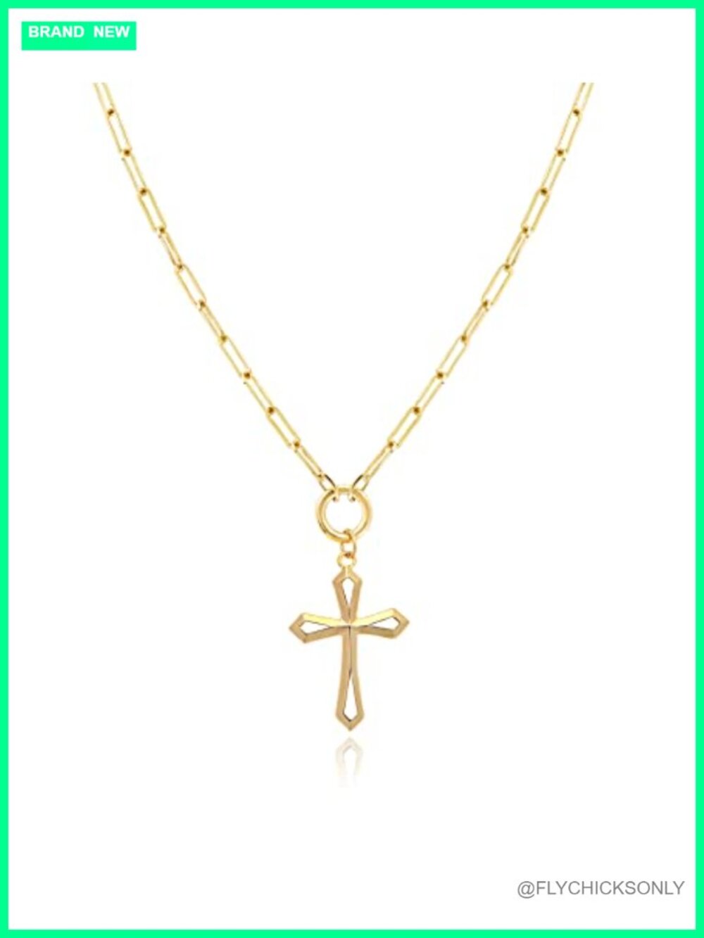 14K Yellow Gold Filled Cross Pendant Necklace Adjustable Clip Chain Women